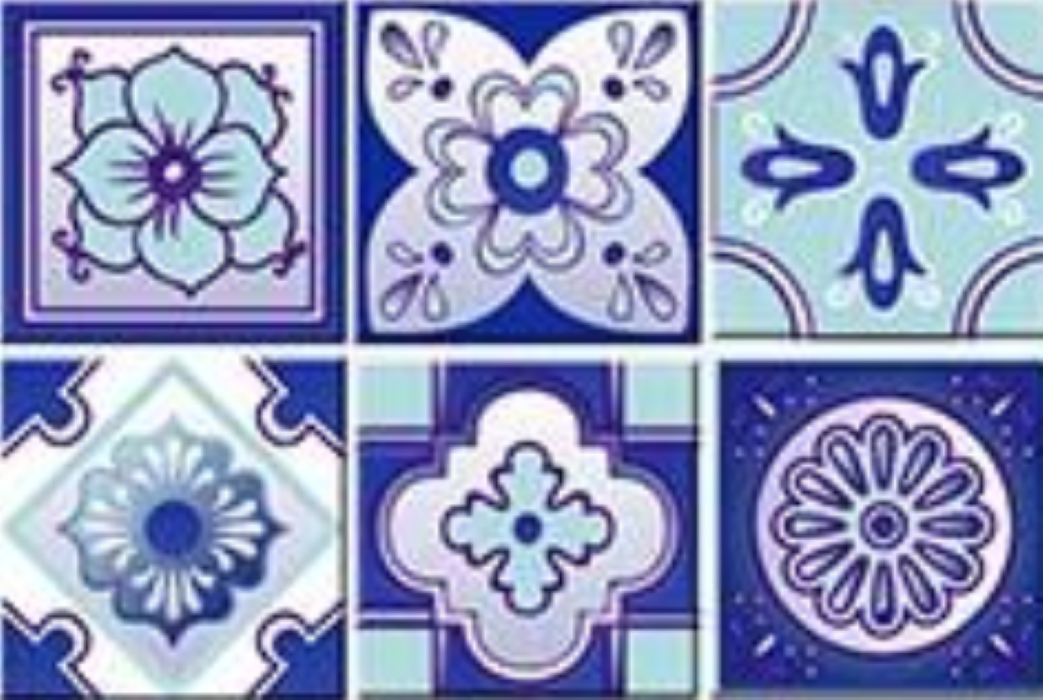 8" X 8" Vintage Turq Blue And White Peel And Stick Removable Tiles