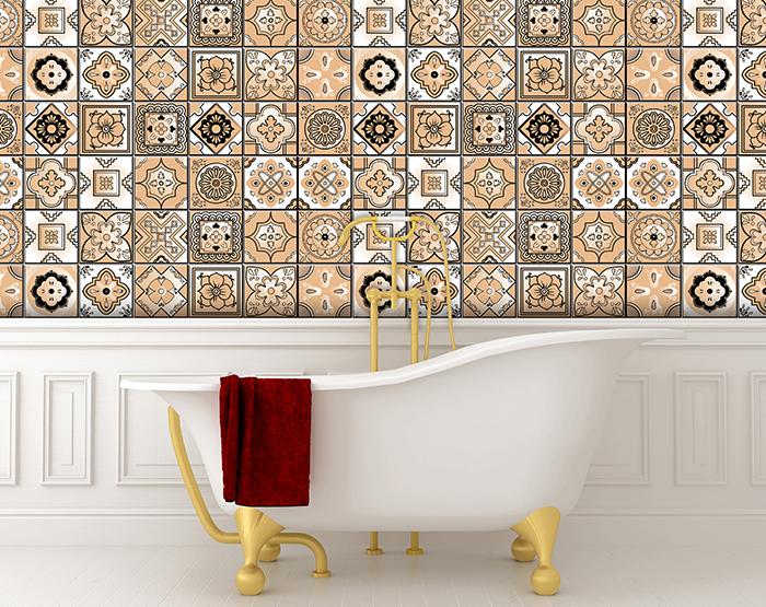 4" X 4" Shades Of Taupe Mosaic Peel And Stick Removable Tiles