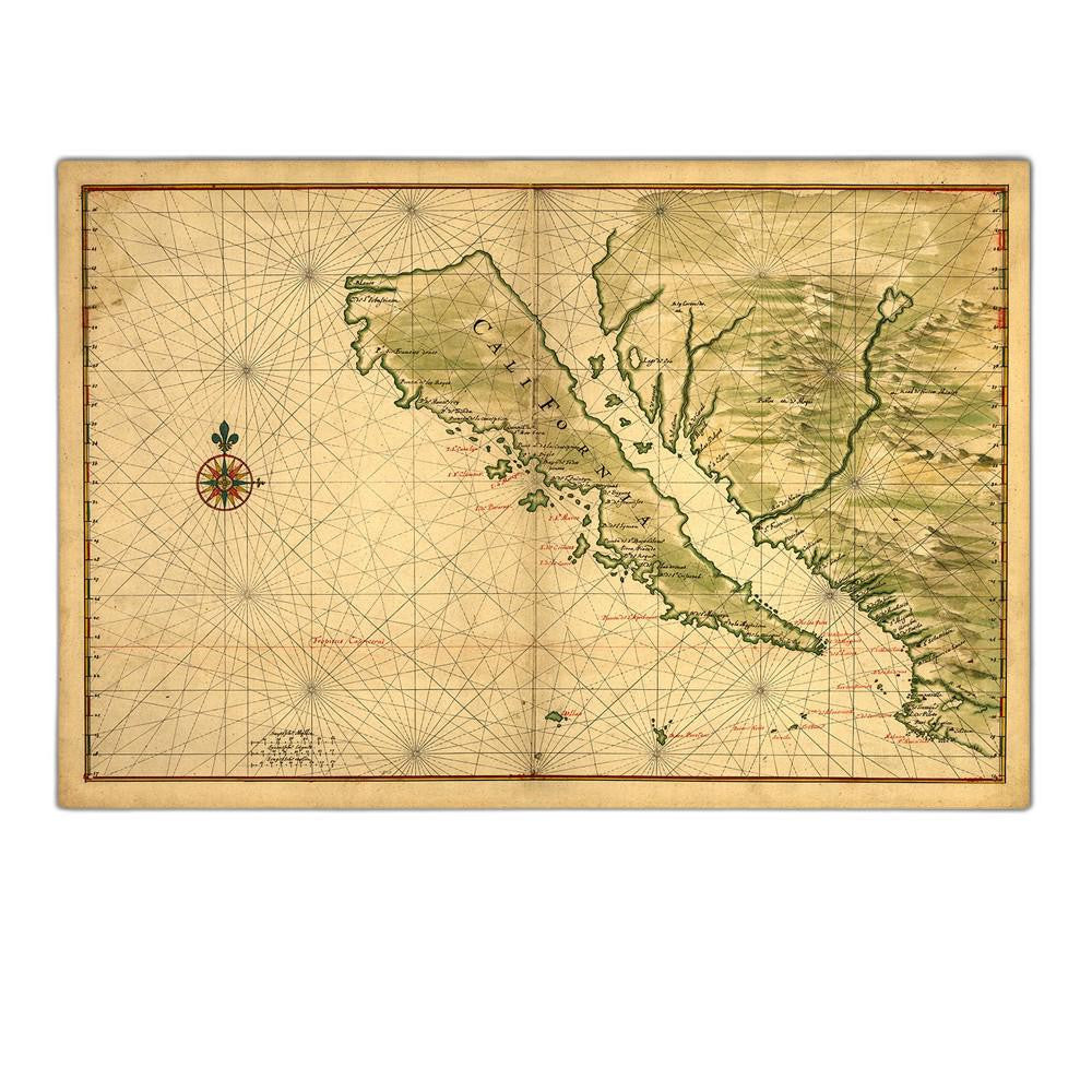 20" X 30" California As An Island C1650 Vintage Map Wall Art