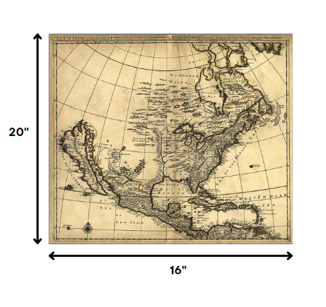 16" X 20" Map Of North America C1685 Vintage  Poster Wall Art