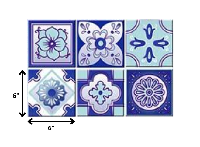 6" X 6" Vintage Turq Blue And White Peel And Stick Removable Tiles