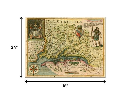 18" X 24" Map Of Virginia C1627 Vintage  Poster Wall Art