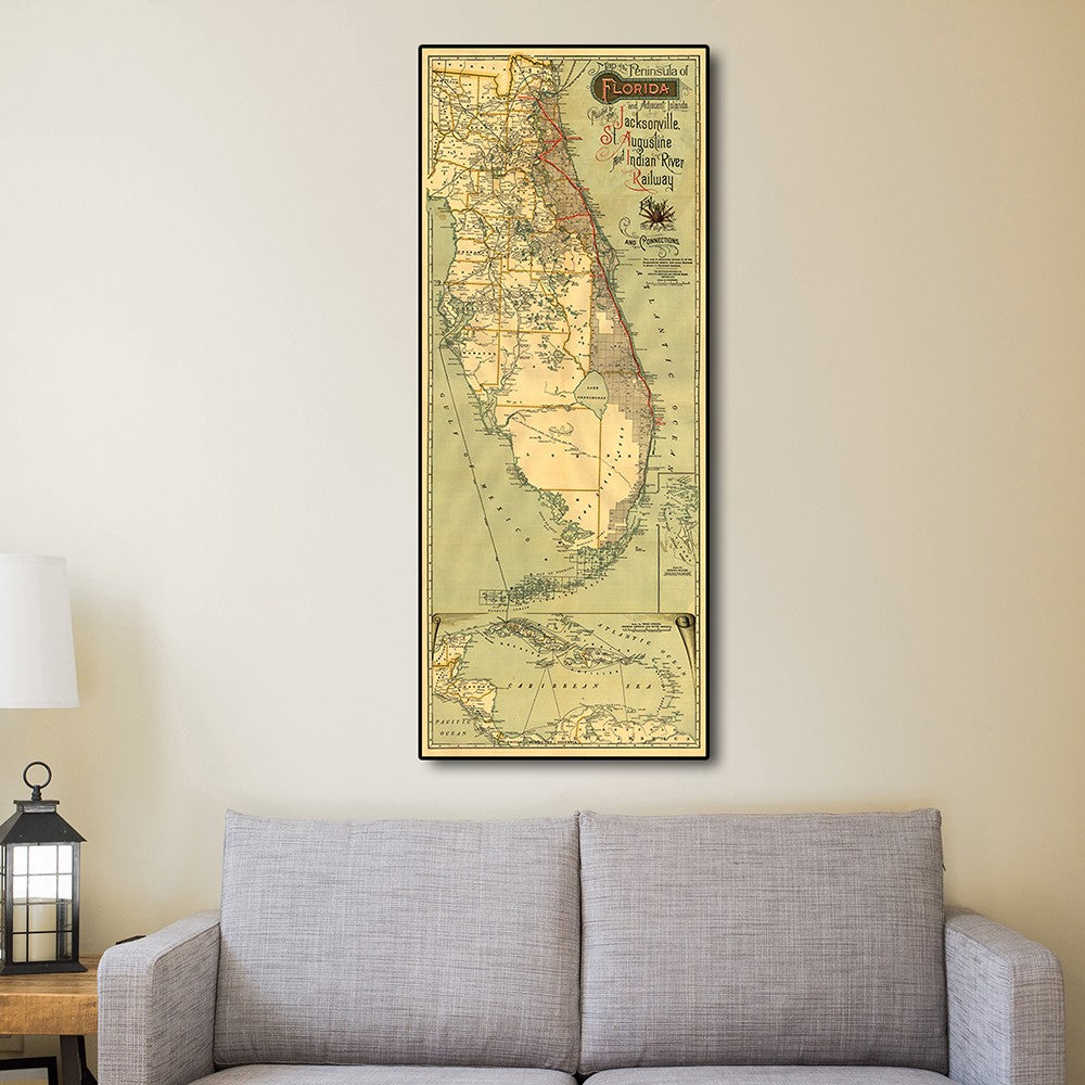 24" X 60" Map Of Jacksonville Florida Vintage Poster Wall Art