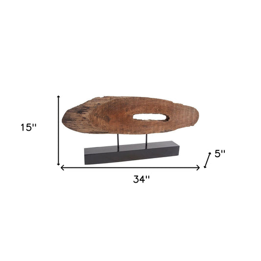 Brown Oval Shaped Wooden Sculpture