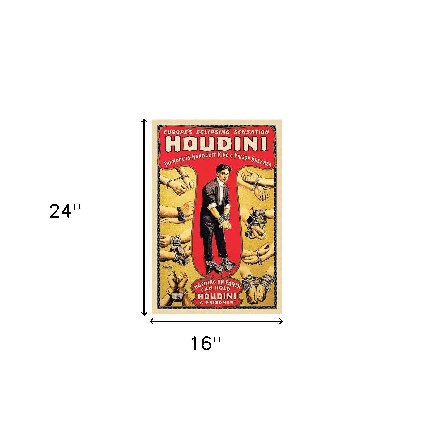 16" X 24" Houdini Handcuff King Vintage Magic Poster Wall Art