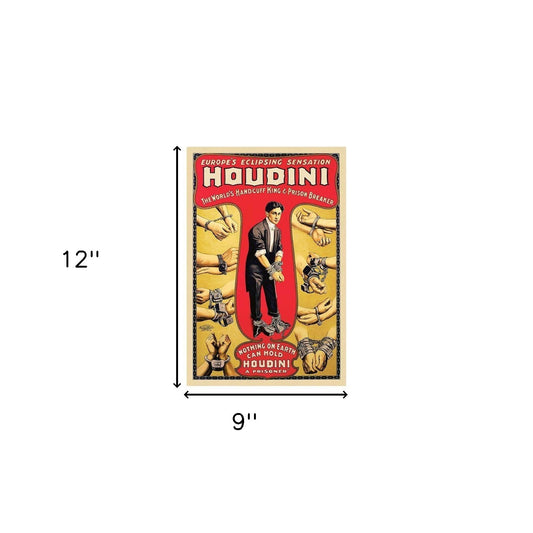 9" X 12" Houdini Handcuff King Vintage Magic Poster Wall Art