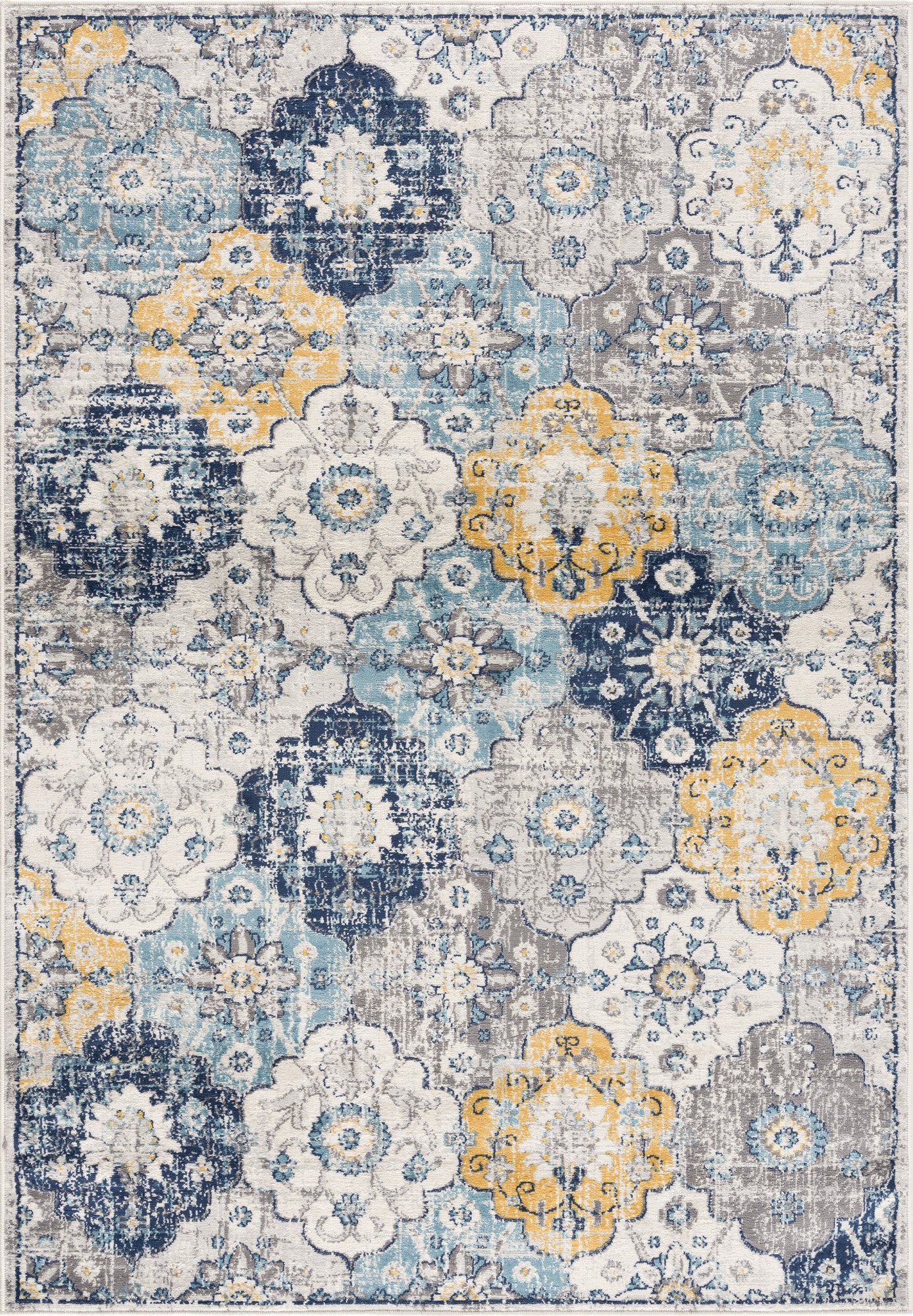 12' X 18' Blue and Yellow Floral Washable Non Skid Area Rug