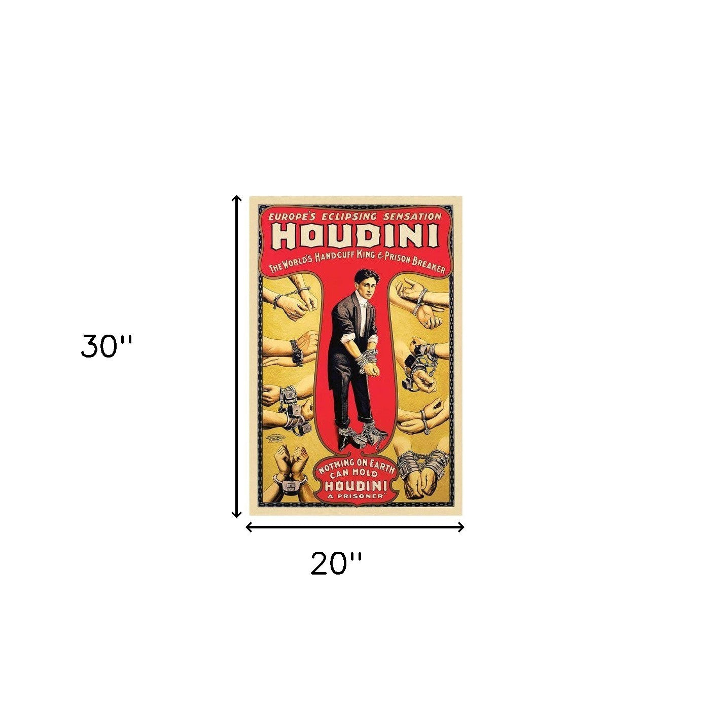 20" X 30" Houdini Handcuff King Vintage Magic Poster Wall Art