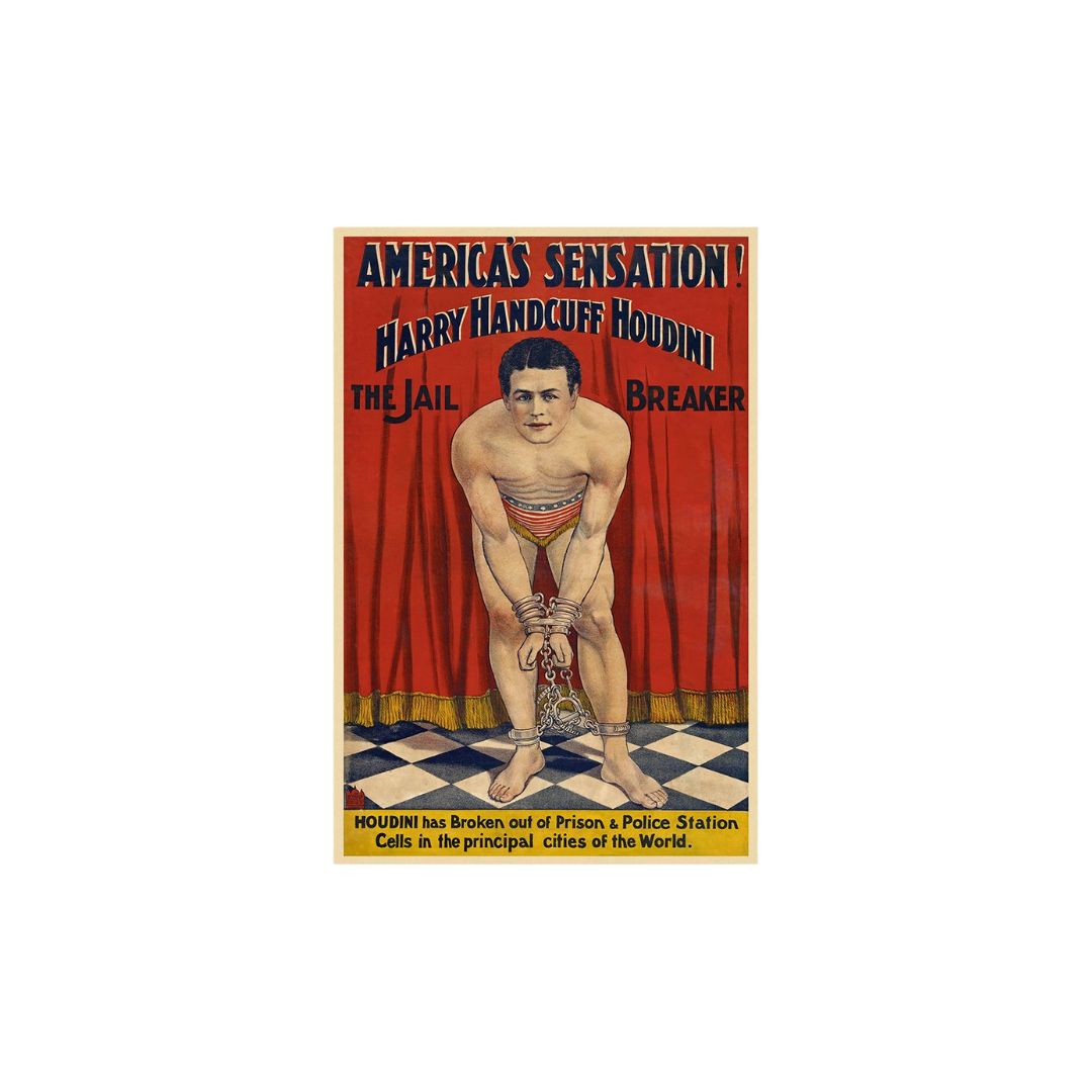 16" X 24" Houdini In Handcuffs Vintage Magic Poster Wall Art