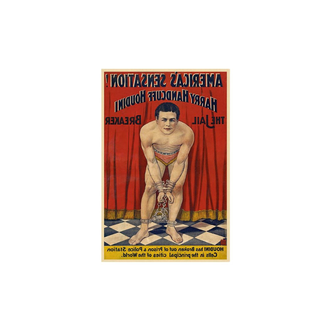 9" X 12" Houdini In Handcuffs Vintage Magic Poster Wall Art