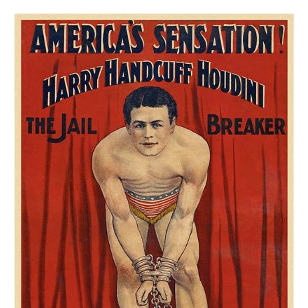 9" X 12" Houdini In Handcuffs Vintage Magic Poster Wall Art