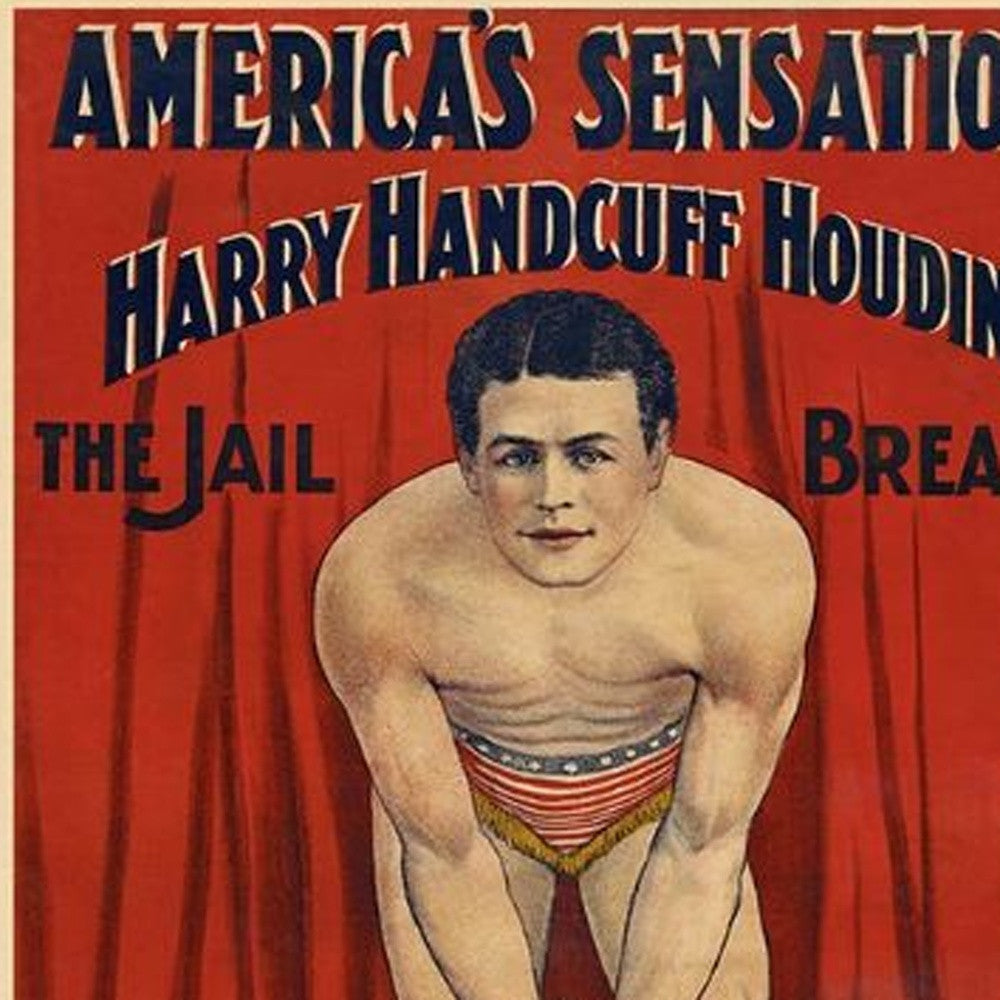 20" X 30" Houdini In Handcuffs Vintage Magic Poster Wall Art