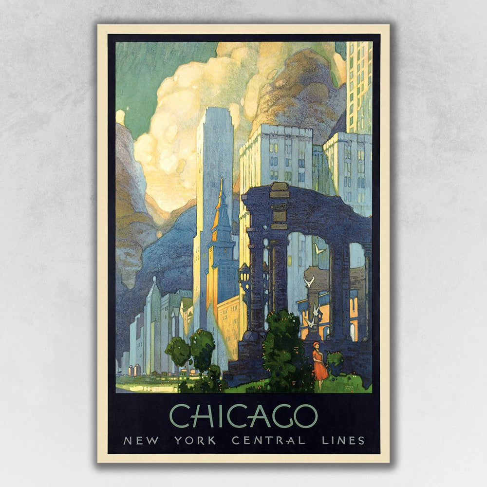 12" X 18" Vintage 1929 Chicago Michigan Ave Travel Poster Wall Art