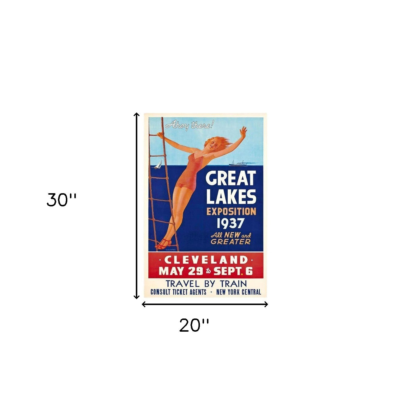 20" X 30" Great Lakes 1937 Vintage Travel Poster Wall Art