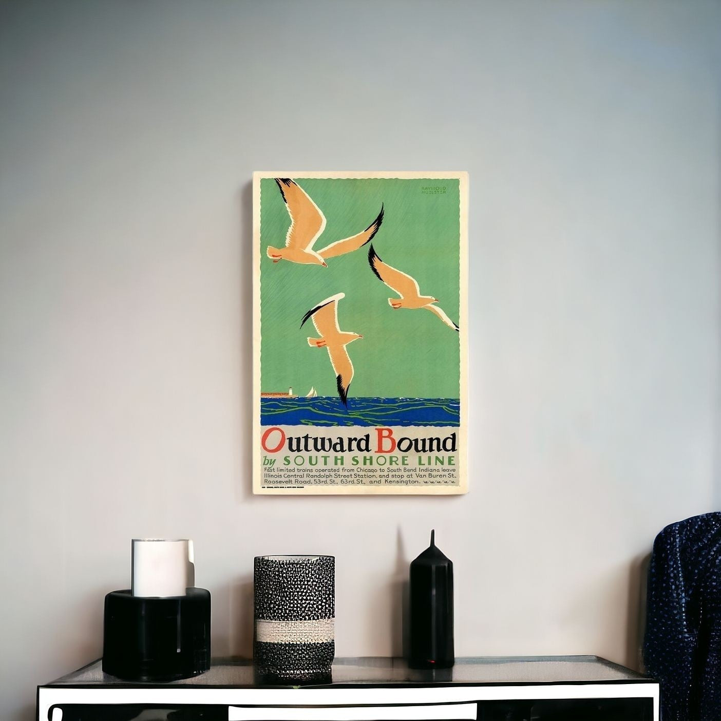 20" X 30"Birds Over Lake Michigan C1929 Vintage Travel Poster Wall Art