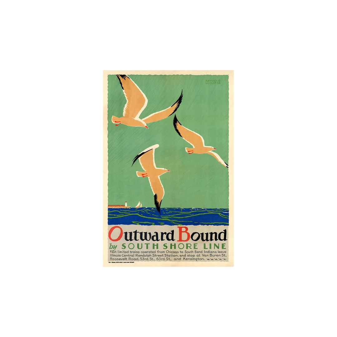 20" X 30"Birds Over Lake Michigan C1929 Vintage Travel Poster Wall Art