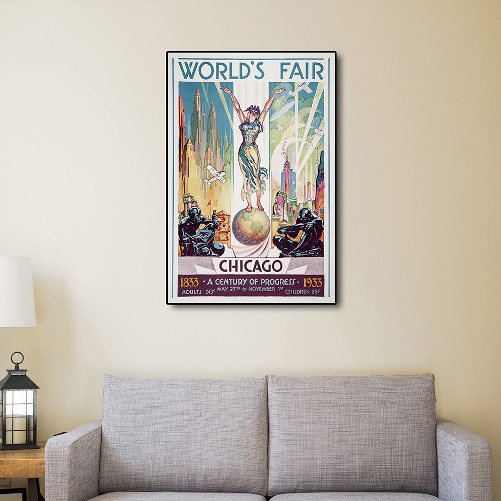 36" x 54" Vintage 1933 Chicago Worlds Fair Wall Art