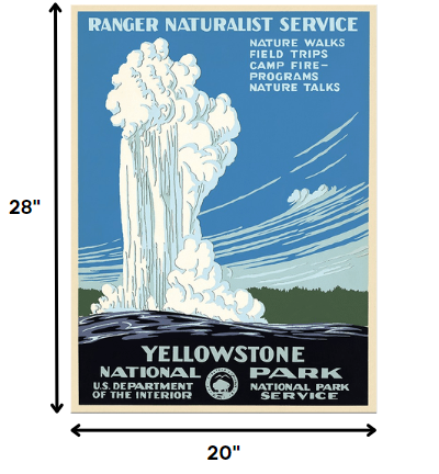 20" x 28" Yellowstone National Park c1938 Vintage Travel Poster Wall Art