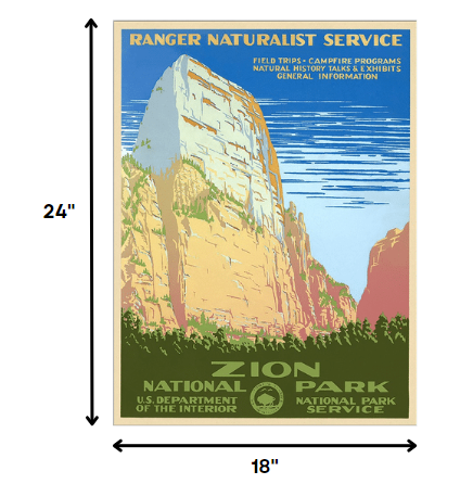 18" x 24" Zion National Park c1938 Vintage Travel Poster Wall Art