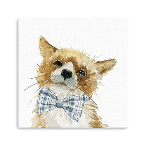 30" x 30" Watercolor Cutie Bow Tie Fox Canvas Wall Art