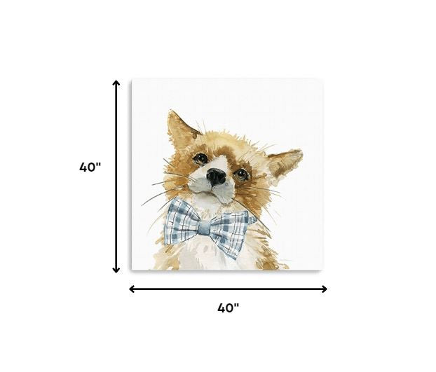 40" x 40" Watercolor Cutie Bow Tie Fox Canvas Wall Art