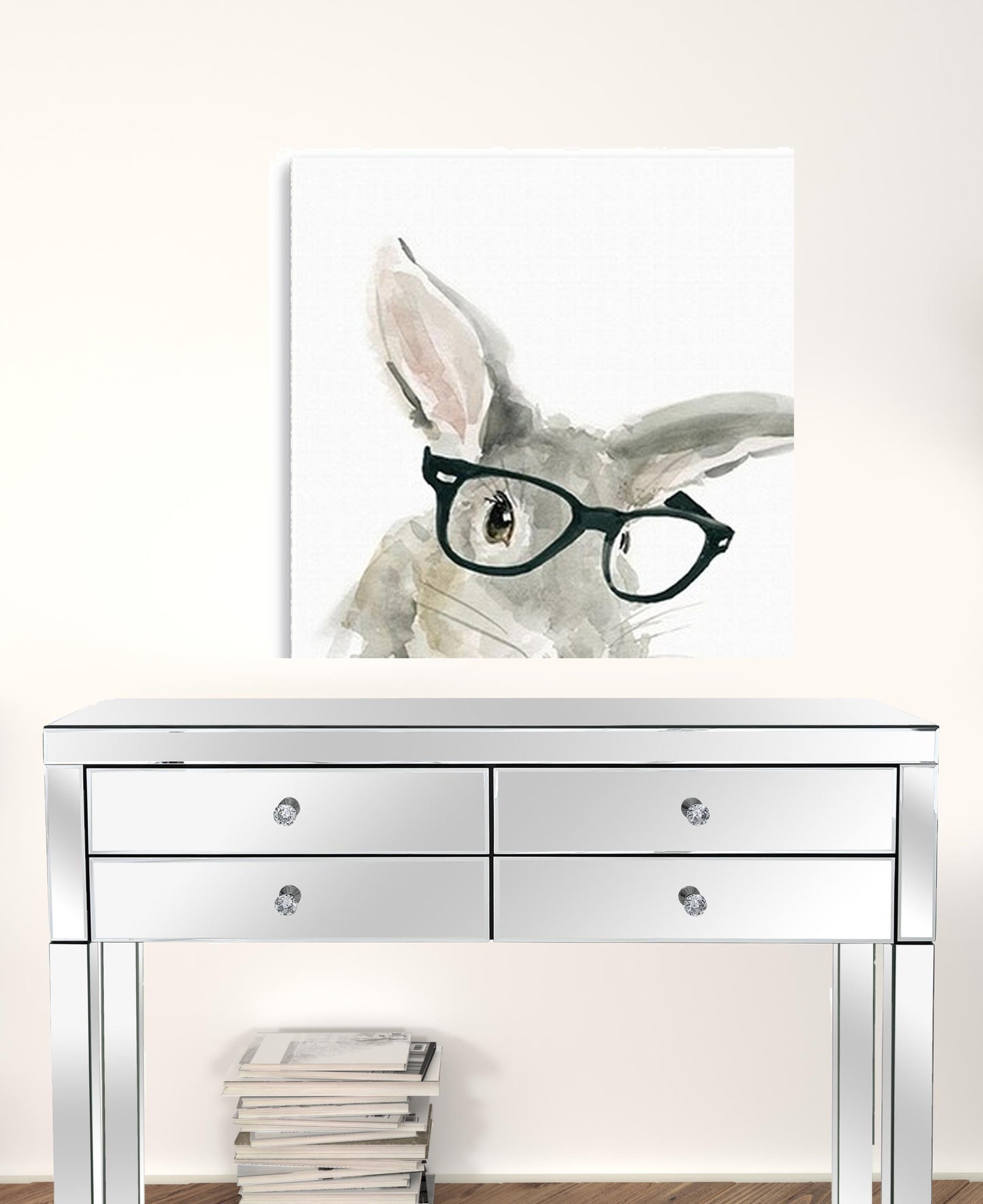 30" x 30" Watercolor Cutie Rabbit in Glasses Canvas Wall Art