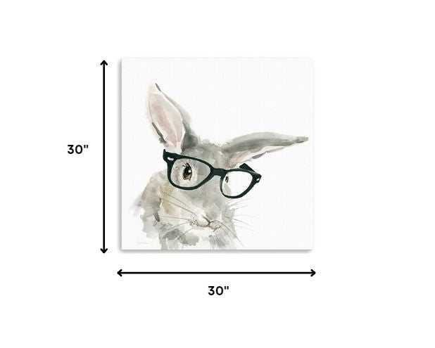 30" x 30" Watercolor Cutie Rabbit in Glasses Canvas Wall Art