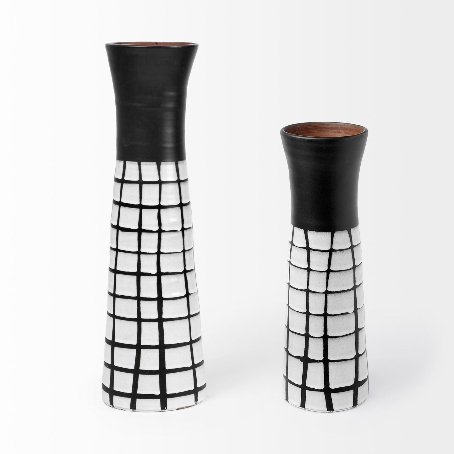 24" Black and White Modern Grid Ceramic Vase