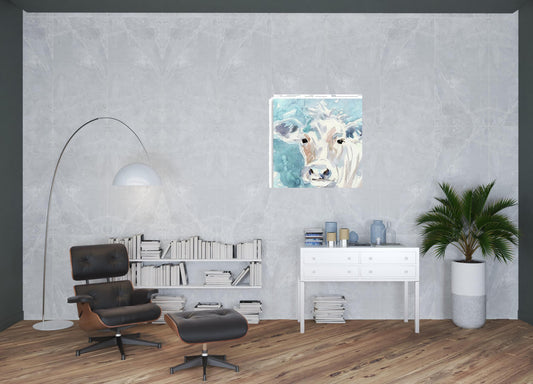 40" x 40" Watercolor Soft Pastel Cow Canvas Wall Art