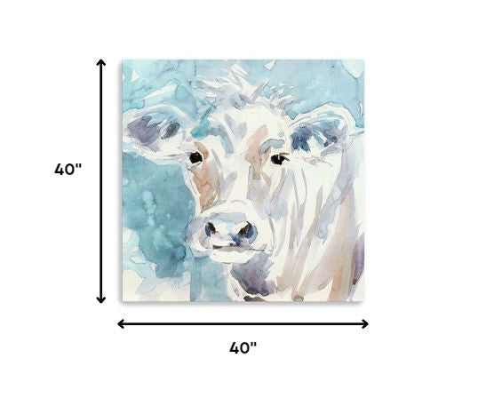 40" x 40" Watercolor Soft Pastel Cow Canvas Wall Art