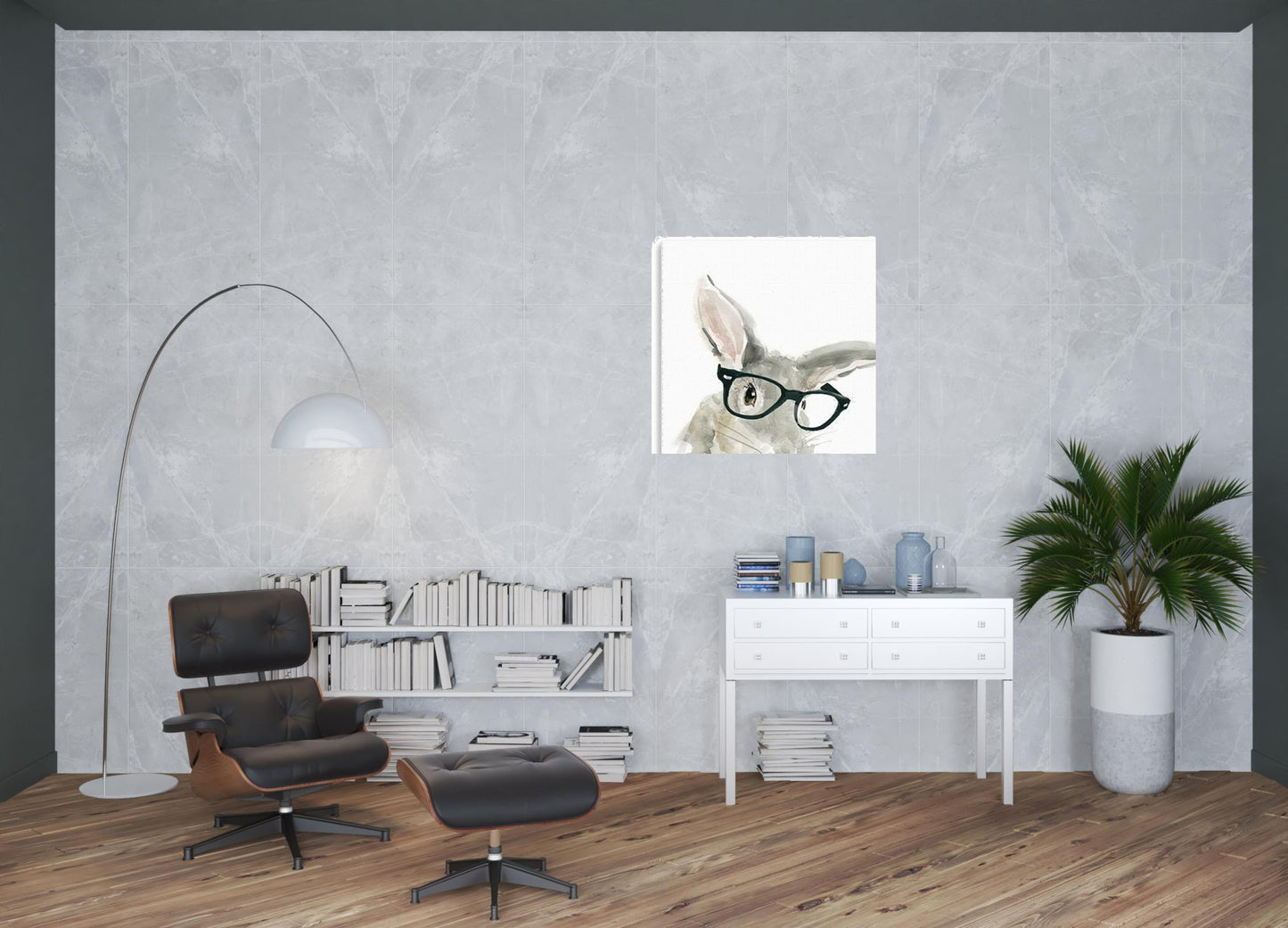 40" x 40" Watercolor Cutie Rabbit in Glasses Canvas Wall Art