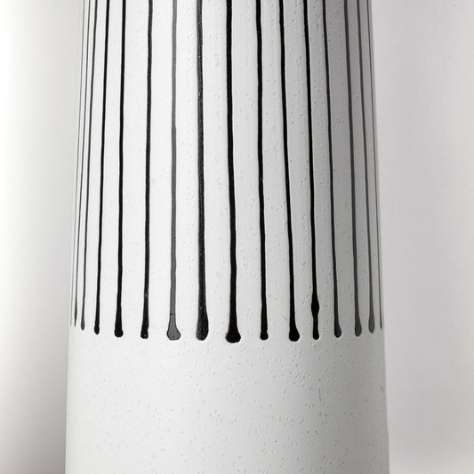 18" Black and White Pinstriope Narrow Ceramic Vase