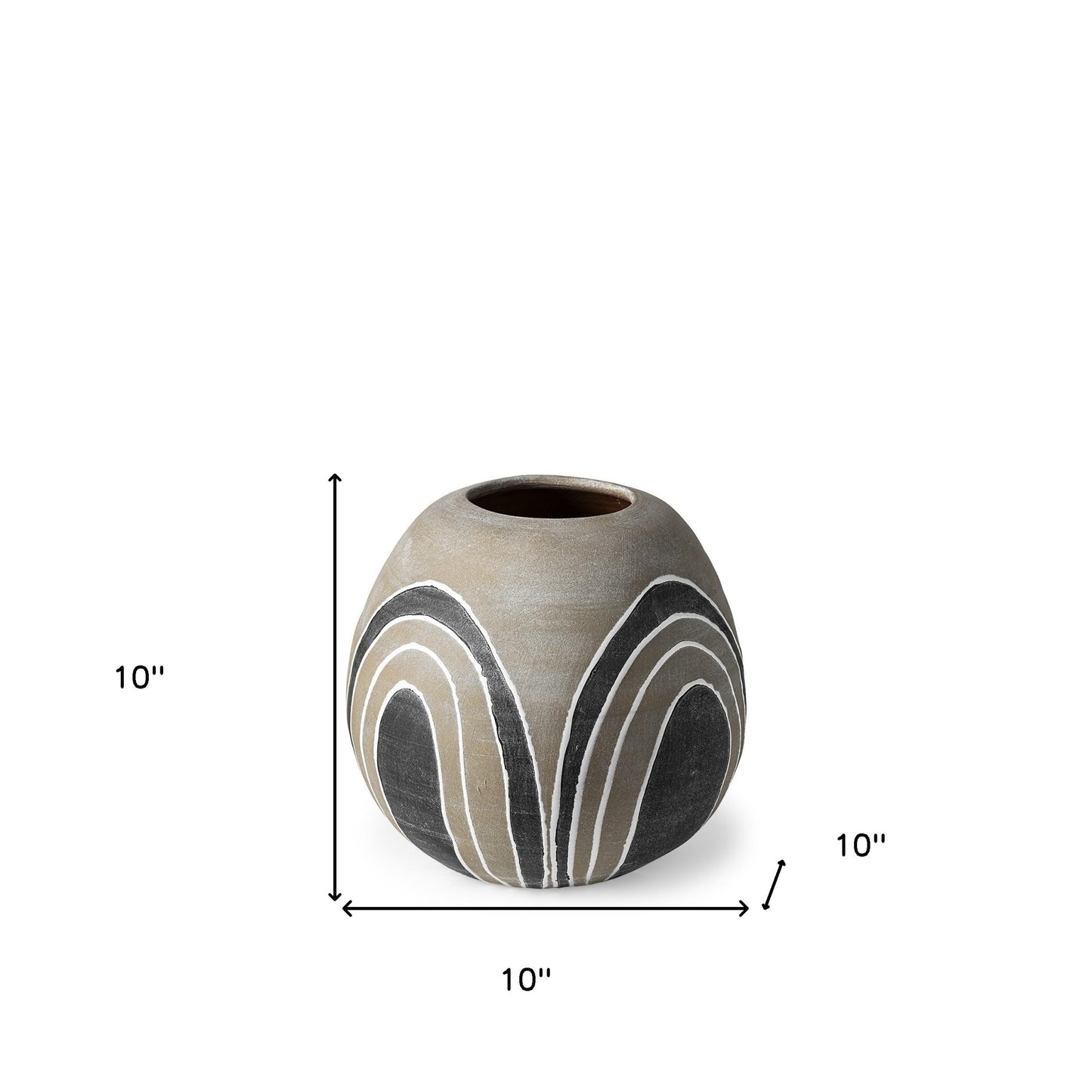 Brown Gray and White Arches Round Ceramic Vase