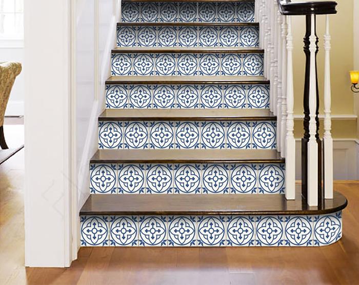 6" X 6" Tulipa Blue and White Peel and Stick Removable Tiles