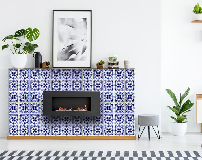 6" X 6" Blue And White Mosaic Peel And Stick Removable Tiles