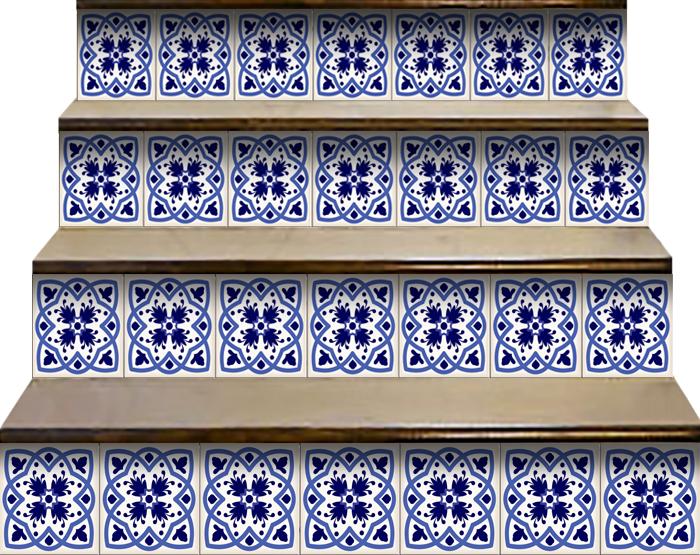 6" X 6" Blue And White Mosaic Peel And Stick Removable Tiles