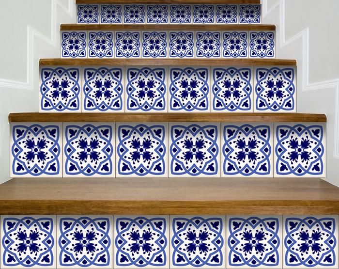 6" X 6" Blue And White Mosaic Peel And Stick Removable Tiles