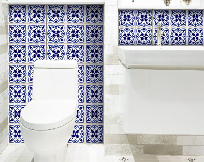 6" X 6" Blue And White Mosaic Peel And Stick Removable Tiles