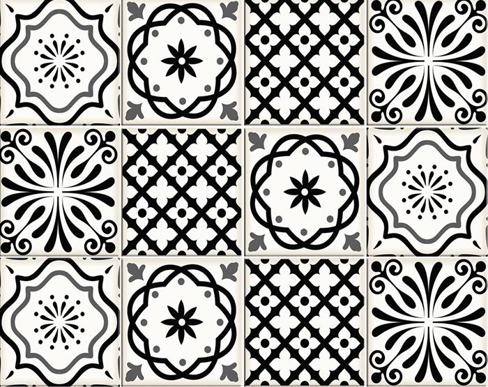 6" X 6" Black and White Multi  Peel and Stick Removable Tiles