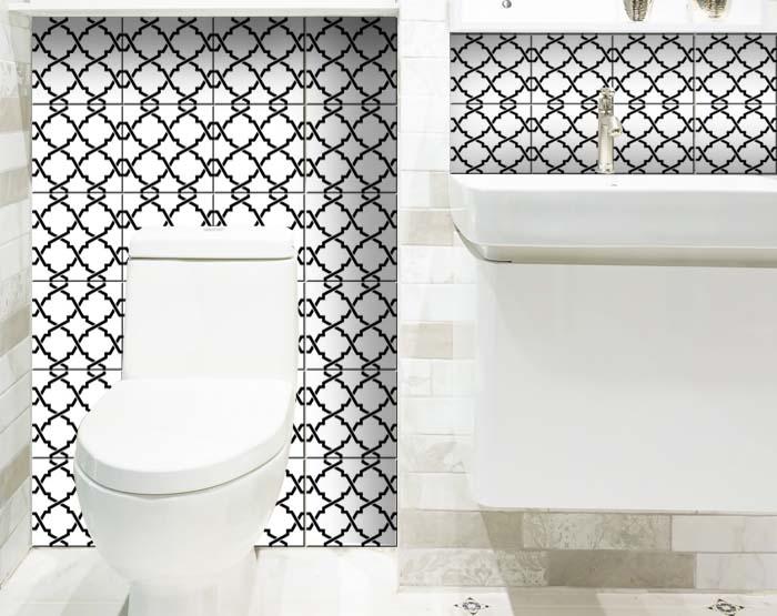 4" X 4" Black and White Quatrefoil Peel and Stick Tiles