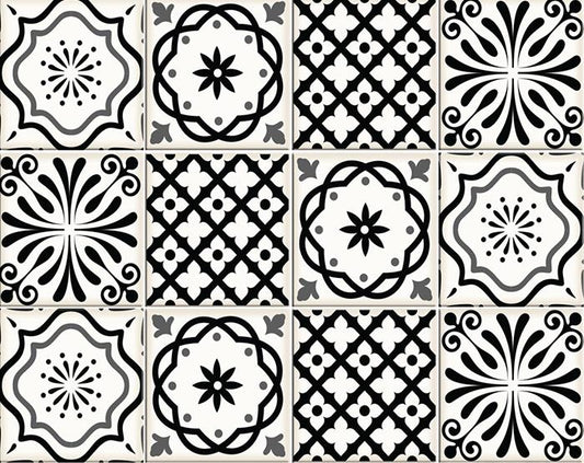 7" X 7" Black and White Multi  Peel and Stick Removable Tiles