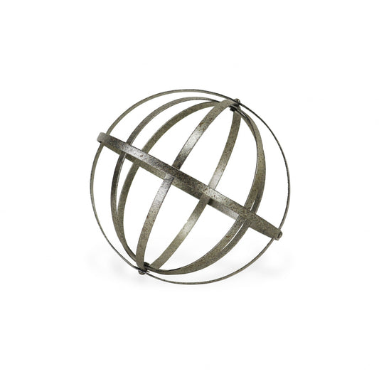 10" Speckled Gray Metal Orb Decorative Sculpture