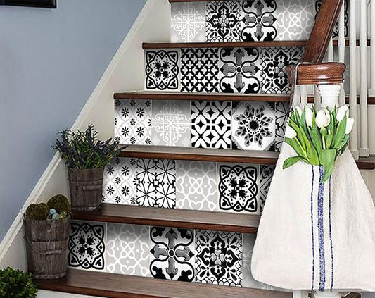 8" X 8" Black White and Gray Bella Peel and Stick Tiles