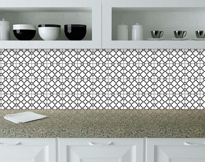 6" X 6" Black and White Quatrefoil Peel and Stick Tiles