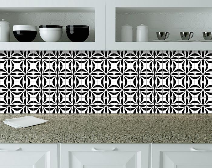 4" X 4" Black and White Colla Peel and Stick Removable Tiles