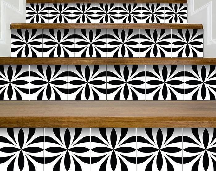 4" X 4" Black and White Colla Peel and Stick Removable Tiles