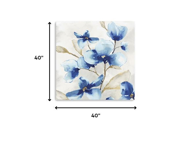 40" x 40" Watercolor Shades of Blue Floral Canvas Wall Art