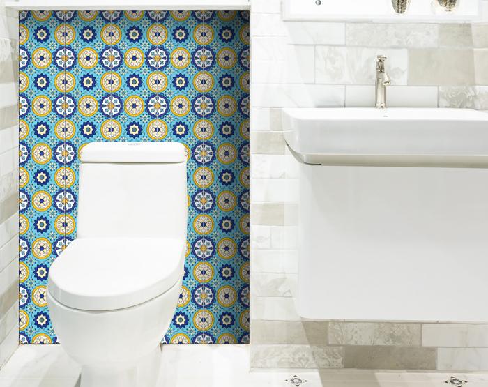 8" X 8" Aqua Floral Peel and Stick Removable  Tiles
