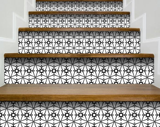 7" X 7" Black and White Clove Peel and Stick Removable Tiles