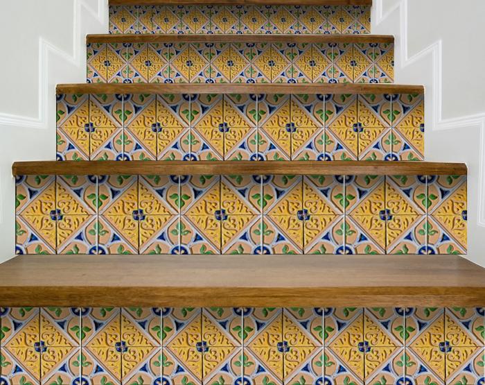 5" X 5" Yellow Blue Provence Peel and Stick Tiles Removable Tiles